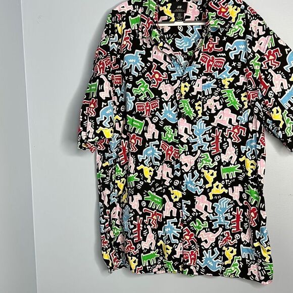 Keith Haring Graffiti Button Down Cotton Shirt Small H&M - Picture 2 of 6